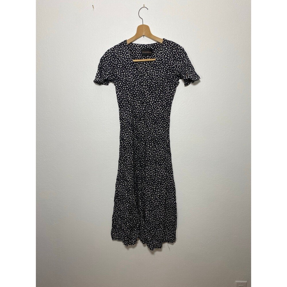 Vintage David Benjamin Collection Floral Midi Dress Women’s Black White Small